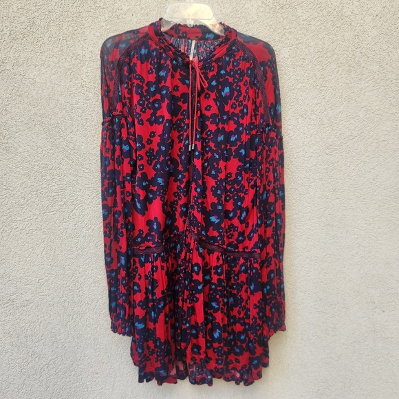 FREE PEOPLE Women's Love Letter Tunic Dress Medium Oversized Ruffle Boho - Picture 2 of 15